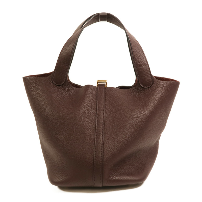 HERMES Clemence皮革Picotin MM金扣手挽袋Rouge Sellier-1