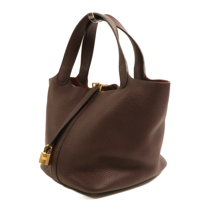 HERMES Clemence皮革Picotin MM金扣手挽袋Rouge Sellier-2