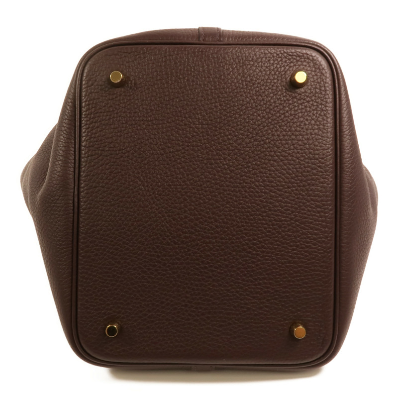 HERMES Clemence皮革Picotin MM金扣手挽袋Rouge Sellier-3