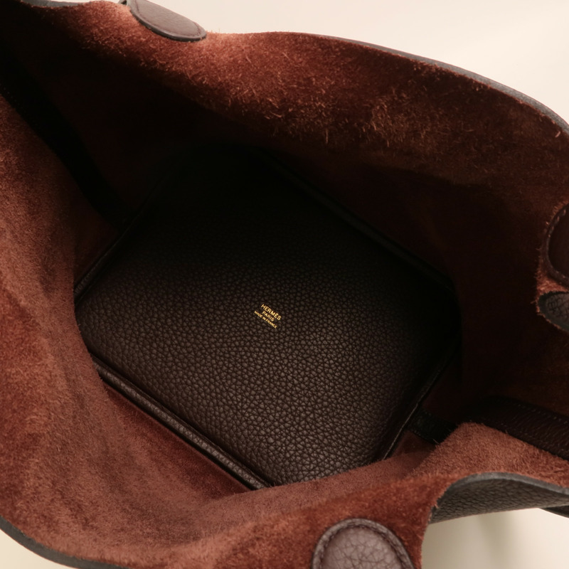 HERMES Clemence皮革Picotin MM金扣手挽袋Rouge Sellier-4