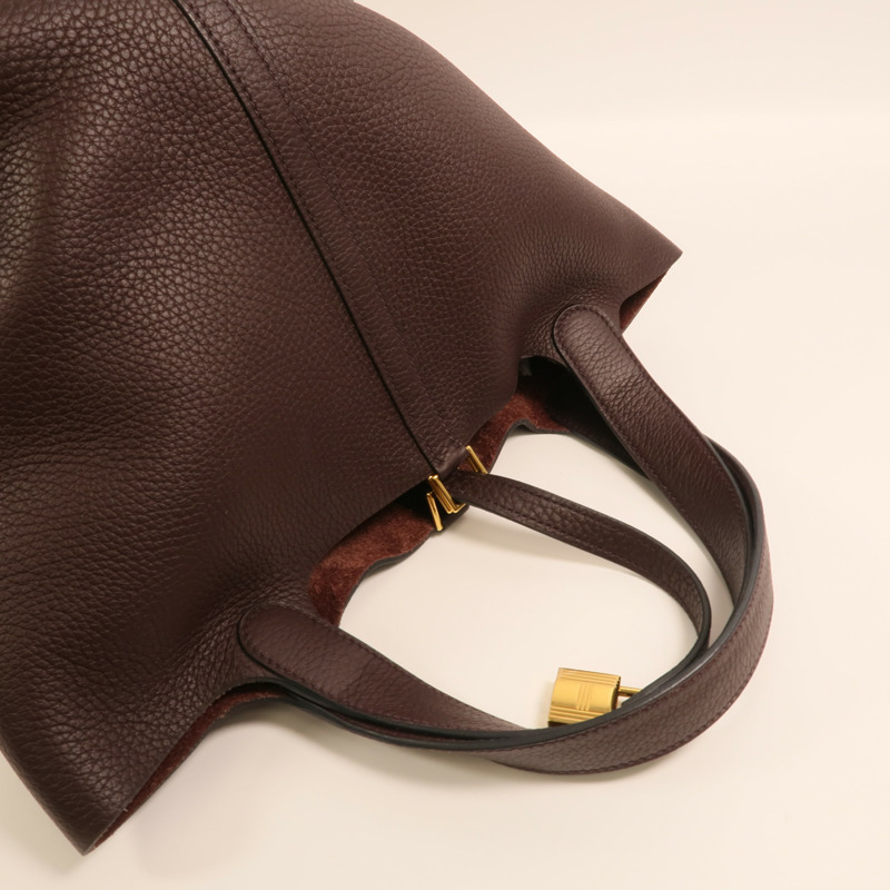 HERMES Clemence皮革Picotin MM金扣手挽袋Rouge Sellier-7