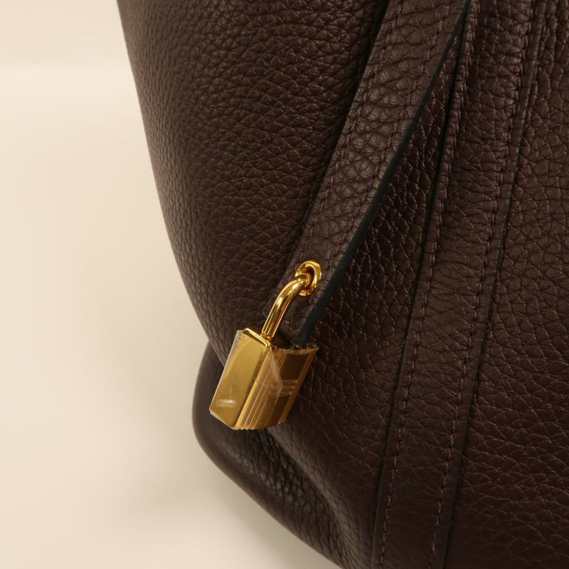 HERMES Clemence皮革Picotin MM金扣手挽袋Rouge Sellier-8