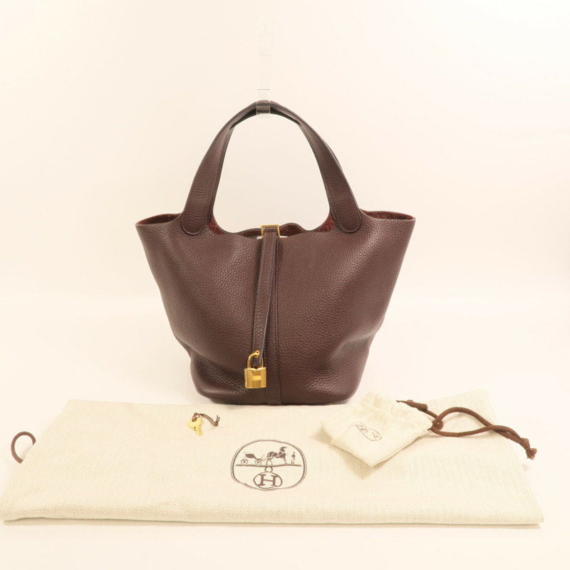 HERMES Clemence皮革Picotin MM金扣手挽袋Rouge Sellier-10