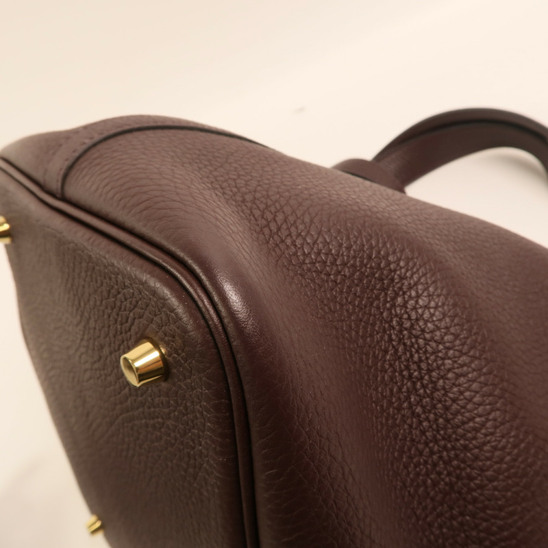 HERMES Clemence皮革Picotin MM金扣手挽袋Rouge Sellier-11