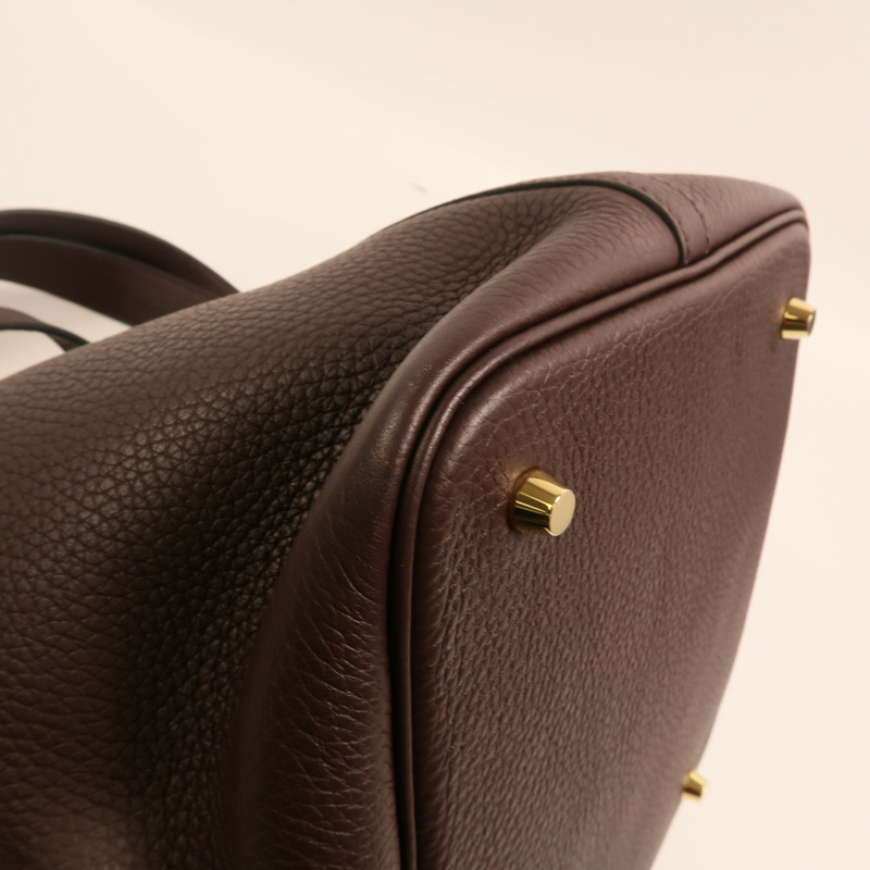 HERMES Clemence皮革Picotin MM金扣手挽袋Rouge Sellier-12