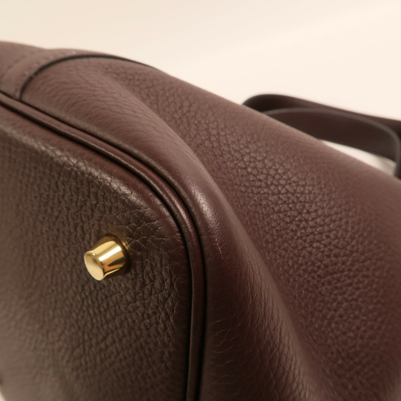 HERMES Clemence皮革Picotin MM金扣手挽袋Rouge Sellier-13