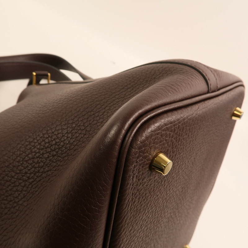 HERMES Clemence皮革Picotin MM金扣手挽袋Rouge Sellier-14