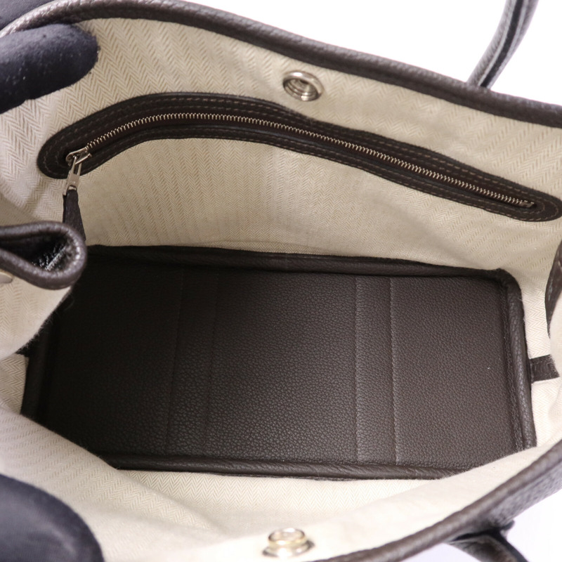 HERMES Negonda皮革Garden Party TPM銀扣手挽袋Ebeue-4