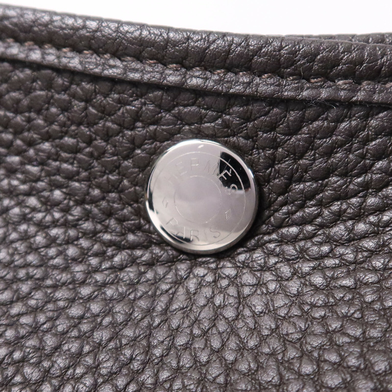 HERMES Negonda皮革Garden Party TPM銀扣手挽袋Ebeue-6