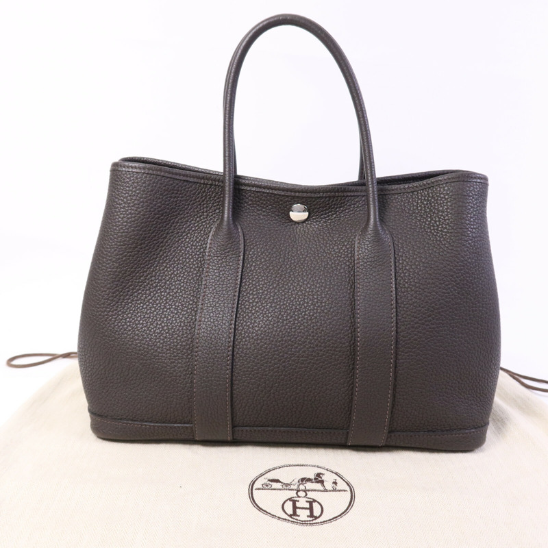 HERMES Negonda皮革Garden Party TPM銀扣手挽袋Ebeue-9