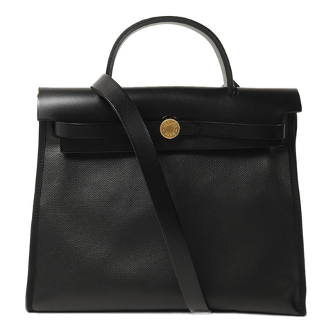 HERMES 塗層帆布Herbag 31金扣手挽肩背兩用袋Noir