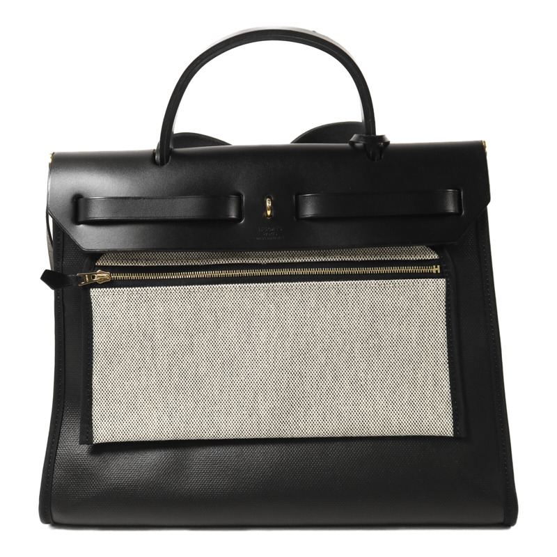 HERMES 塗層帆布Herbag 31金扣手挽肩背兩用袋Noir-1