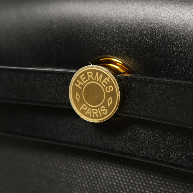 HERMES 塗層帆布Herbag 31金扣手挽肩背兩用袋Noir-6