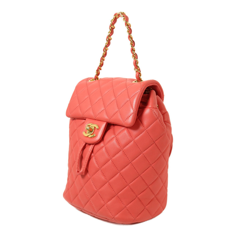 CHANEL 羊皮皮革Backpack金扣鏈帶背包-2