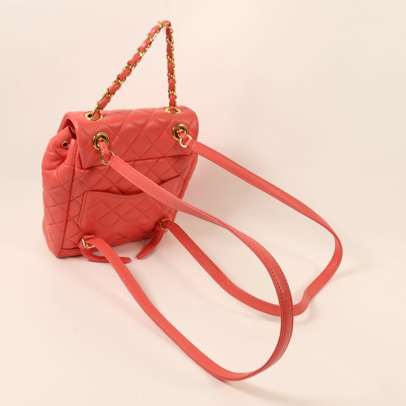 CHANEL 羊皮皮革Backpack金扣鏈帶背包-7