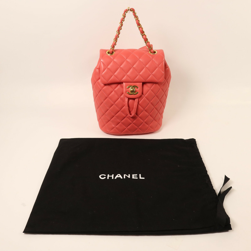 CHANEL 羊皮皮革Backpack金扣鏈帶背包-8