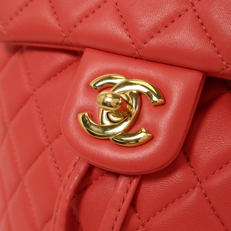 CHANEL 羊皮皮革Backpack金扣鏈帶背包-9