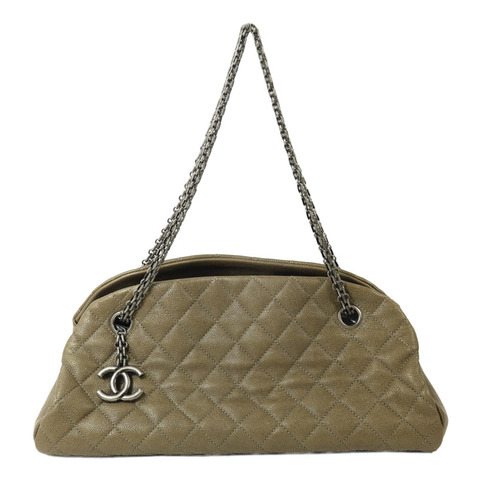 CHANEL 牛皮皮革Mademoiselle Bowling Bag銀扣鏈帶肩背袋