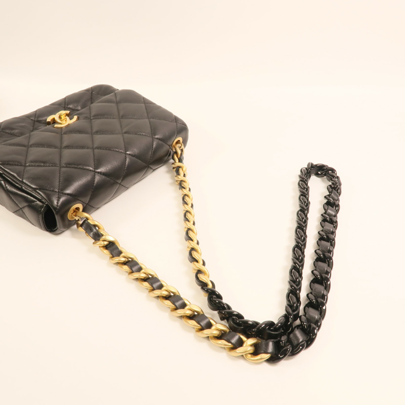 CHANEL 羊皮皮革Flap Bag金扣鏈帶肩背袋-7