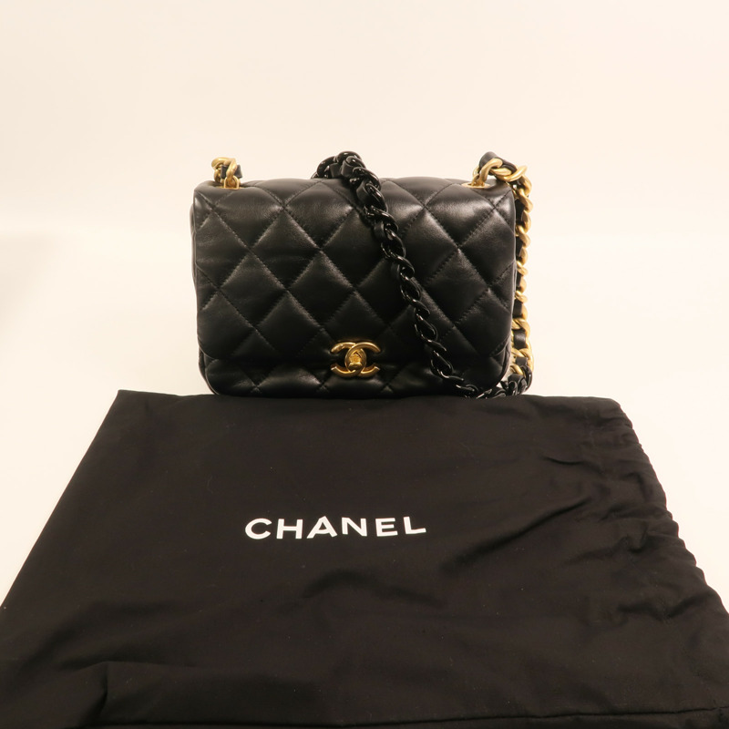 CHANEL 羊皮皮革Flap Bag金扣鏈帶肩背袋-9