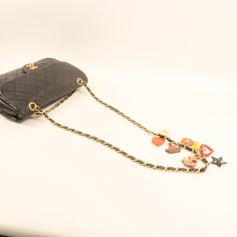 CHANEL 羊皮皮革Chain Shoulder金扣鏈帶肩背袋-9