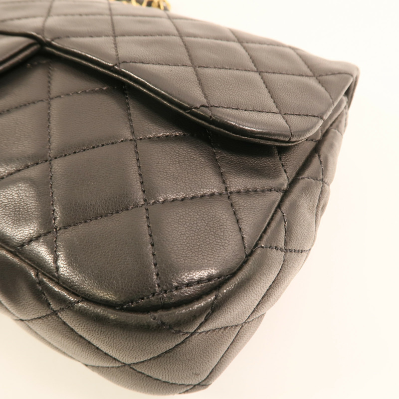 CHANEL 羊皮皮革Chain Shoulder金扣鏈帶肩背袋-12