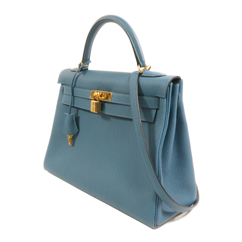HERMES Togo皮革Kelly 32金扣手挽肩背兩用袋Cobalt-2