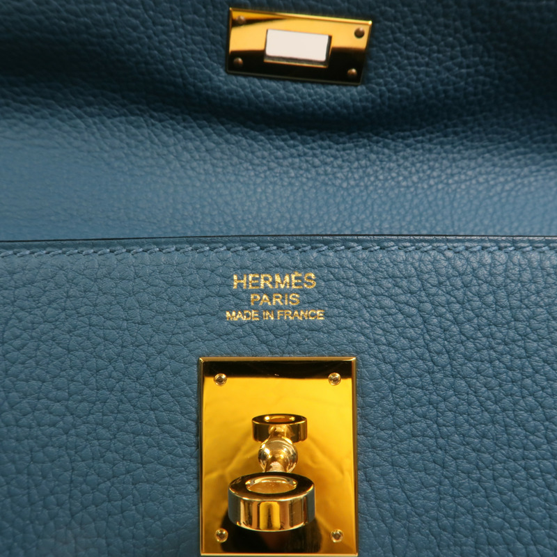 HERMES Togo皮革Kelly 32金扣手挽肩背兩用袋Cobalt-5