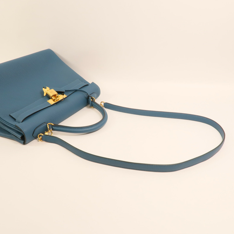 HERMES Togo皮革Kelly 32金扣手挽肩背兩用袋Cobalt-7