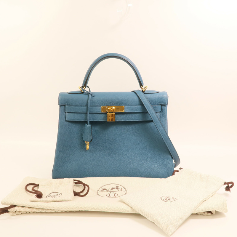 HERMES Togo皮革Kelly 32金扣手挽肩背兩用袋Cobalt-9