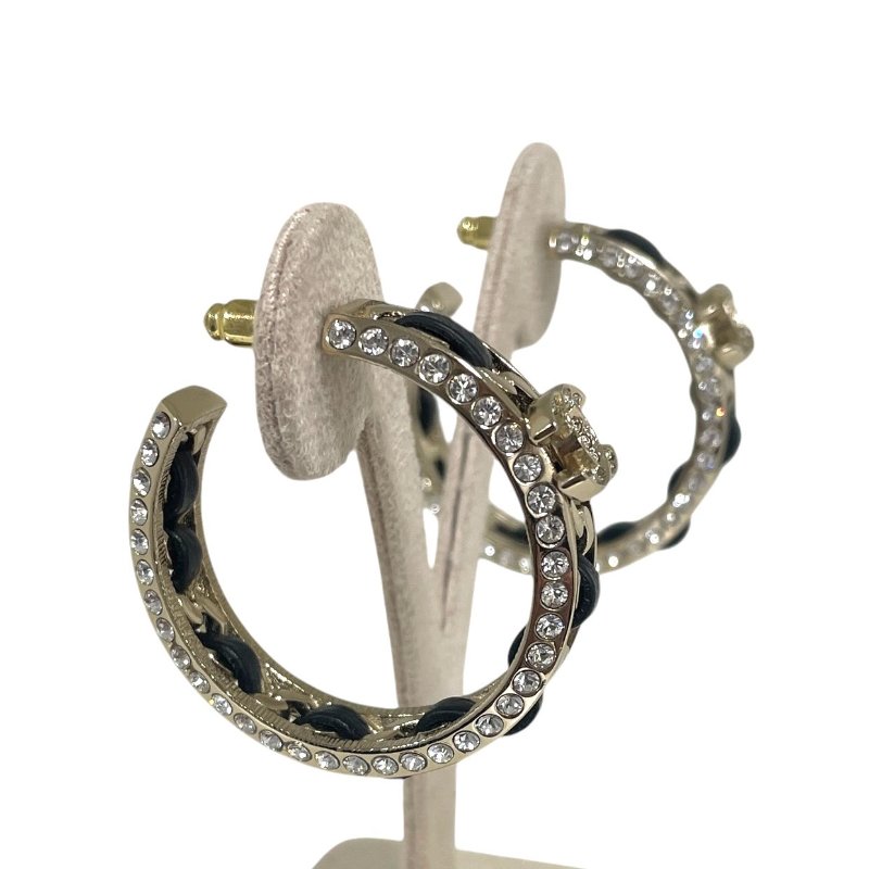 CHANEL 香奈兒 皮穿鏈設計 水鑽耳環 合金 金色-2