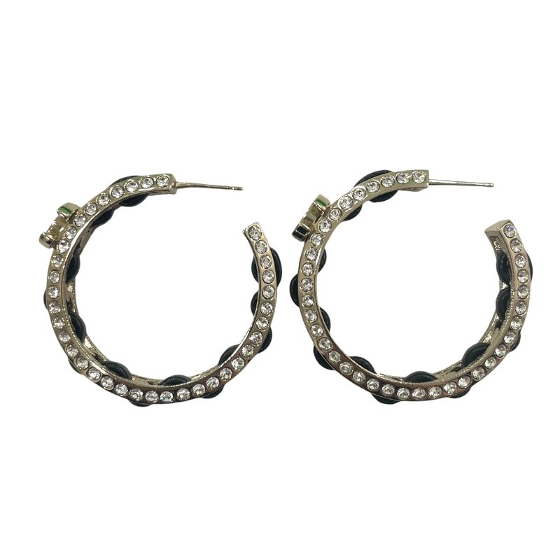 CHANEL 香奈兒 皮穿鏈設計 水鑽耳環 合金 金色-4