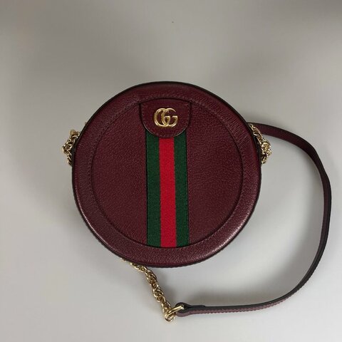 GUCCI 550618 酒紅皮革圓餅包