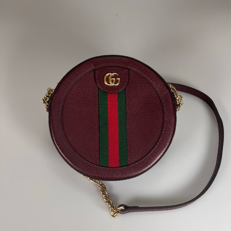 GUCCI 550618 酒紅皮革圓餅包-0