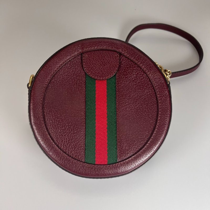 GUCCI 550618 酒紅皮革圓餅包-1