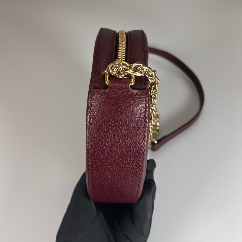 GUCCI 550618 酒紅皮革圓餅包-2