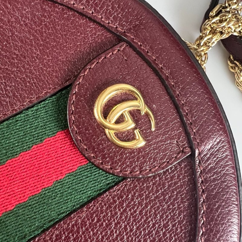 GUCCI 550618 酒紅皮革圓餅包-6