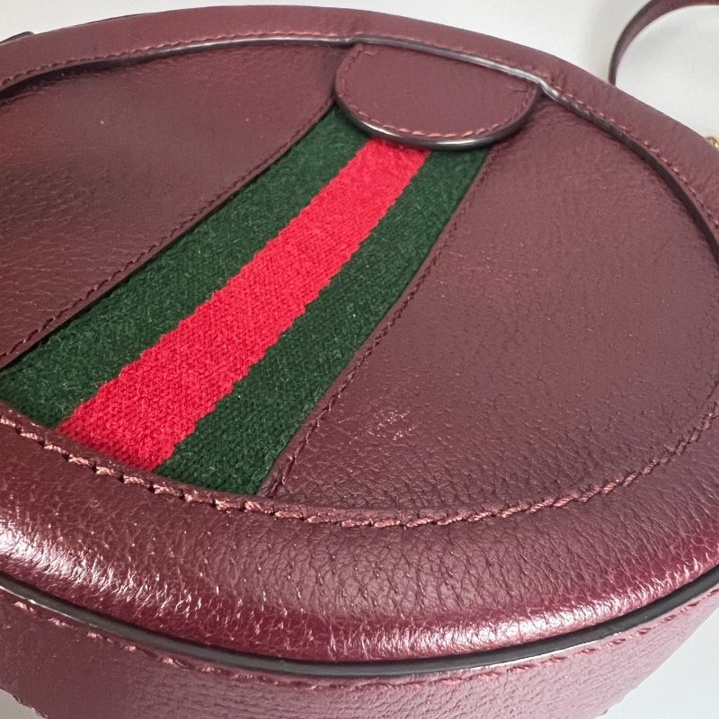 GUCCI 550618 酒紅皮革圓餅包-7