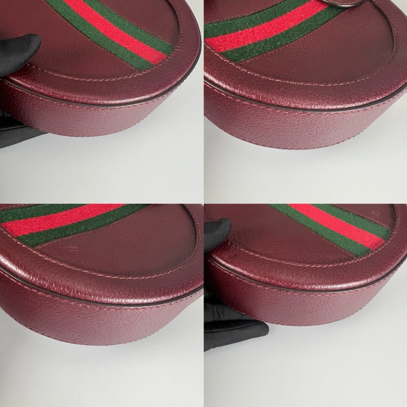 GUCCI 550618 酒紅皮革圓餅包-9