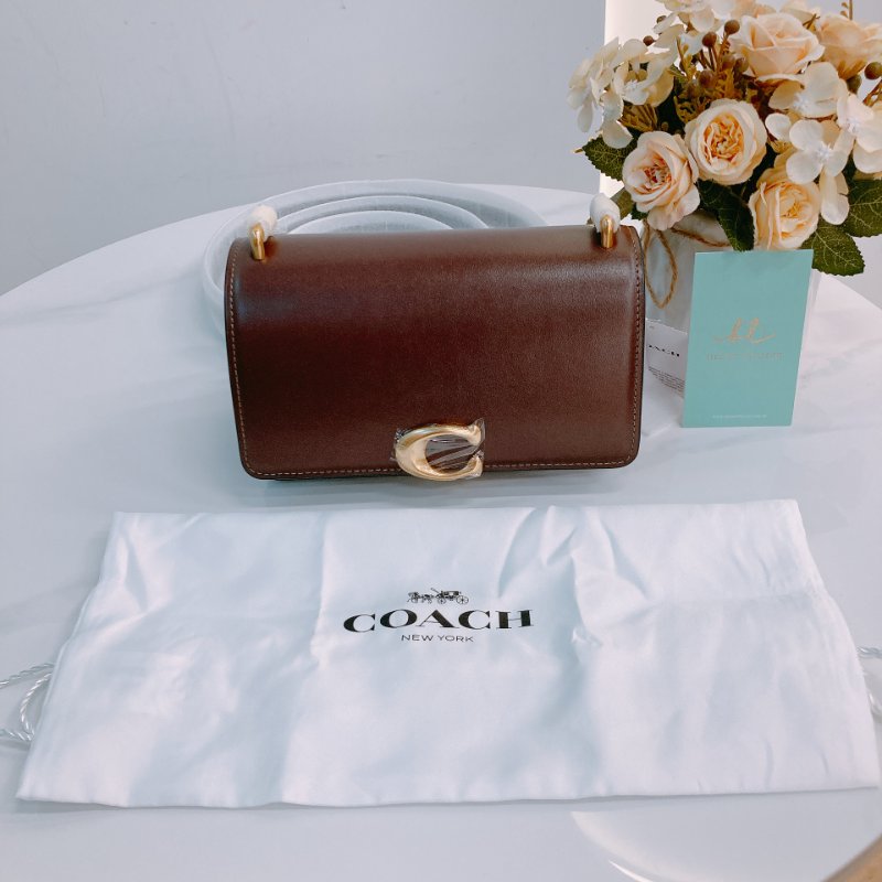 MS0662 Coach 蔻馳C扣肩帶包包 Bandit 18cm Crossbody Calfskin Burgundy-13