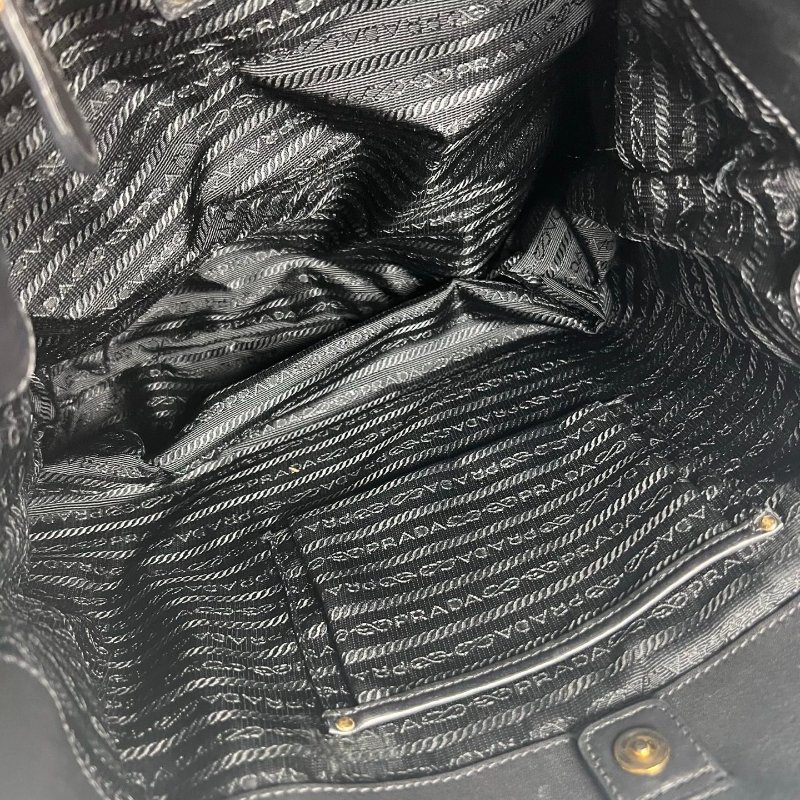 PRADA BR4383 黑金尼龍鍊條托特包-5