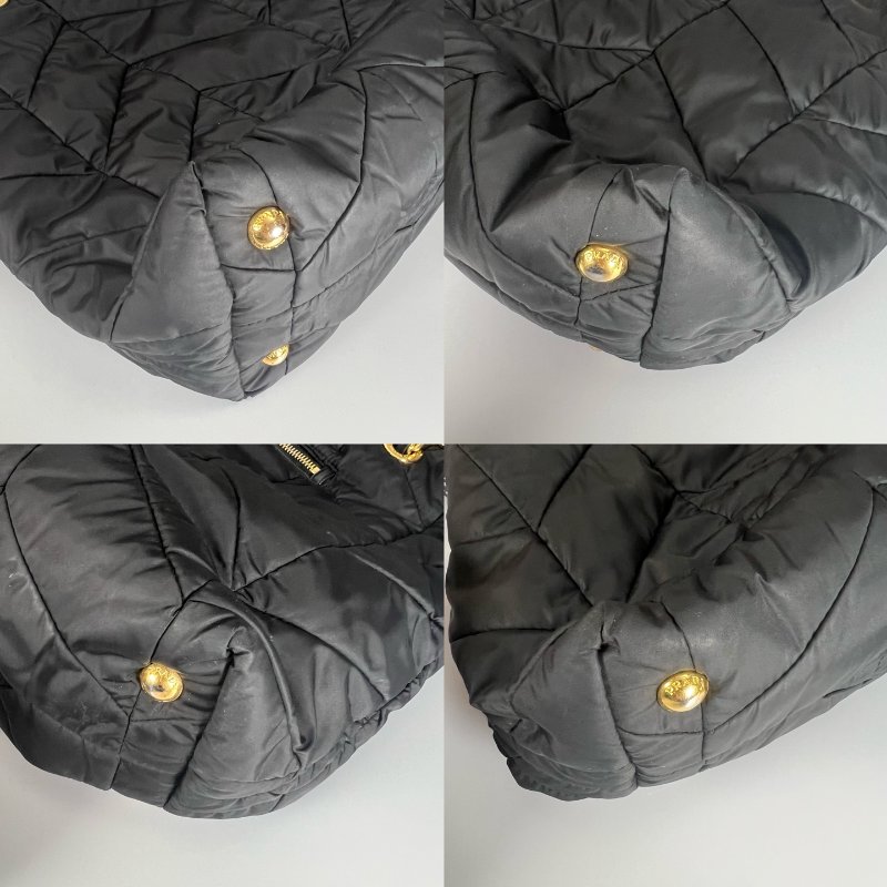 PRADA BR4383 黑金尼龍鍊條托特包-7