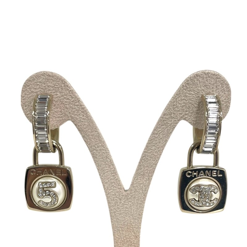 CHANEL 香奈兒 5號水鑽耳環 合金 淡金色-0
