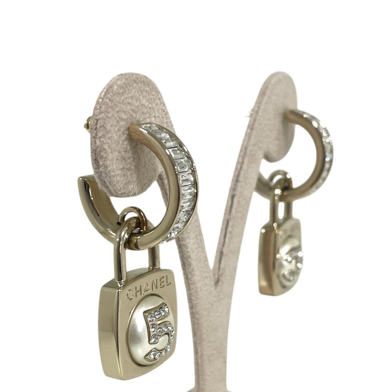 CHANEL 香奈兒 5號水鑽耳環 合金 淡金色-2