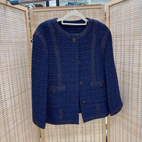 Chanel香奈兒 13P藏青色圓領粗花呢編織小流蘇外套 劉詩詩同款 34碼