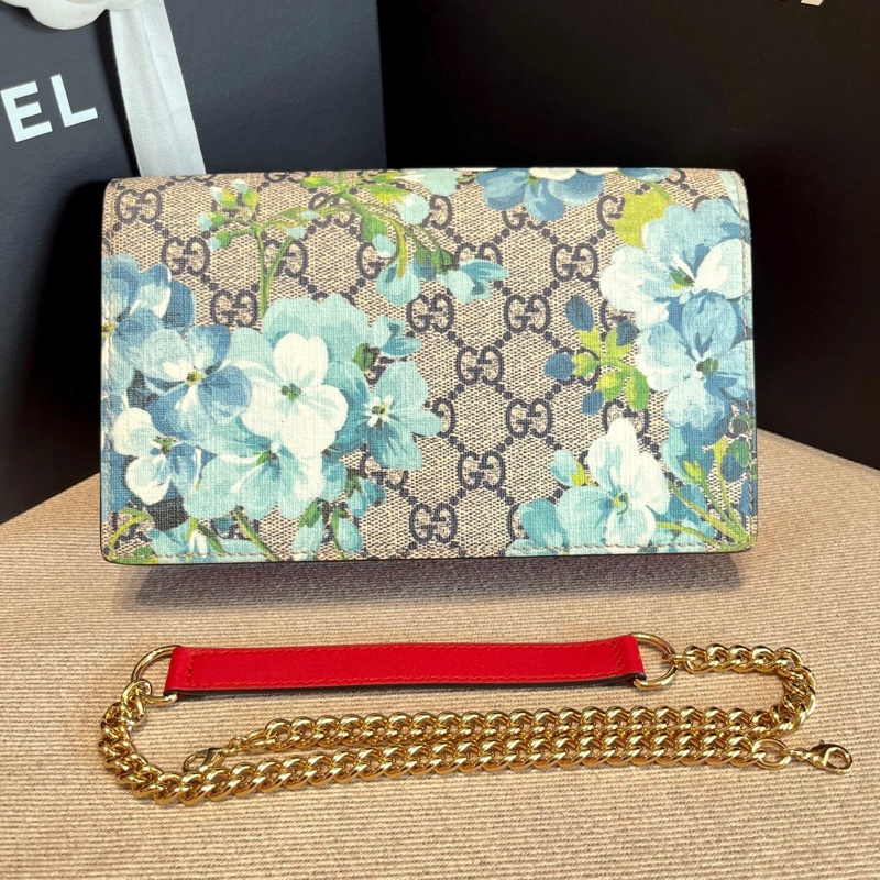 Gucci古馳藍色天竺葵WOC鏈條包-0