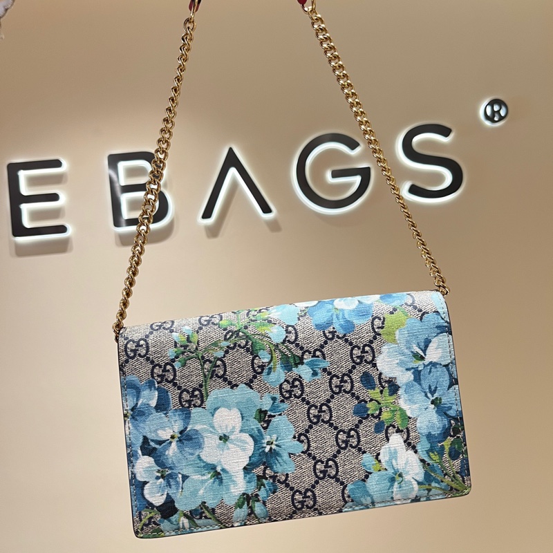 Gucci古馳藍色天竺葵WOC鏈條包-5