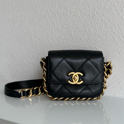 chanel  AS8231黑色迷你掀蓋金鍊斜背鏈包 超可愛❤️‍🔥❤️‍🔥