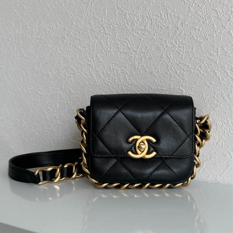 chanel AS8231黑色迷你掀蓋金鍊斜背鏈包 超可愛❤️🔥❤️🔥-0