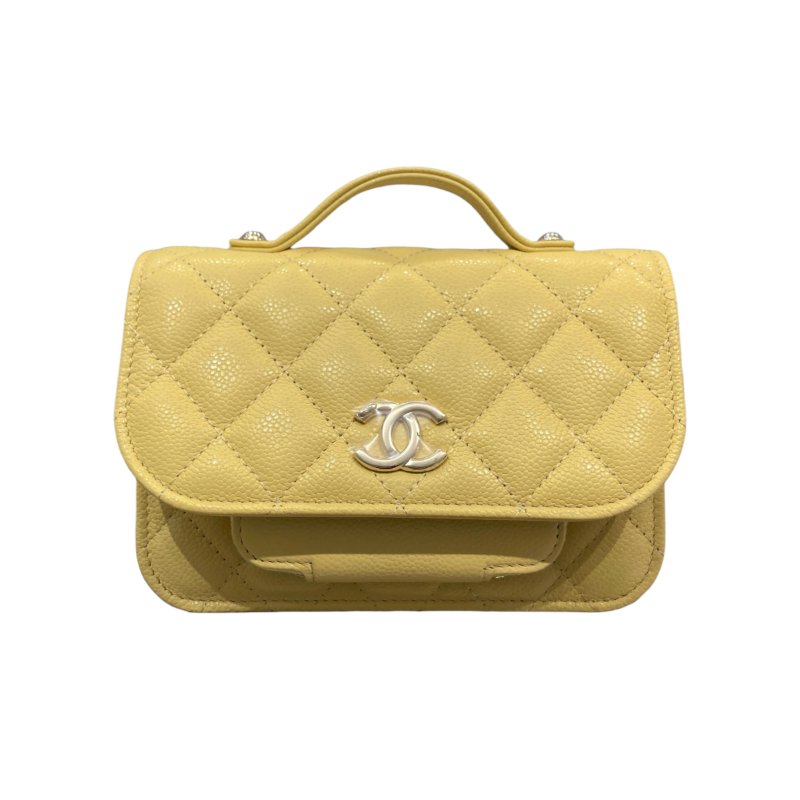CHANEL 香奈兒 AP2914 BUSINESS AFFINITY BAG 小型手把口蓋郵差包 小牛皮 淺黃色 淺金釦-1